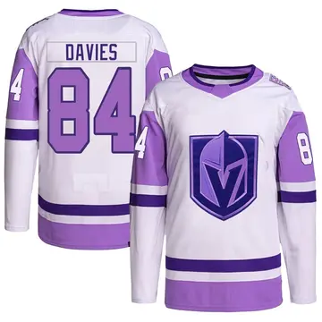 Authentic Men's Jeremy Davies White/Purple Vegas Golden Knights Hockey Fights Cancer Primegreen Jersey