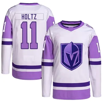 Authentic Youth Alexander Holtz White/Purple Vegas Golden Knights Hockey Fights Cancer Primegreen Jersey