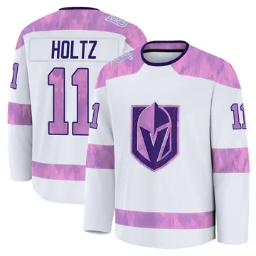 Premium Men's Alexander Holtz White Vegas Golden Knights 2024 Hockey Fights Cancer Practice Jersey