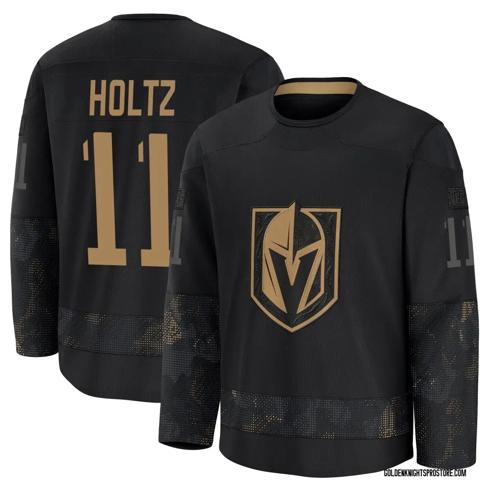 Premium Youth Alexander Holtz Black Vegas Golden Knights 2024 Military Appreciation Practice Jersey