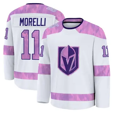 Premium Youth Mason Morelli White Vegas Golden Knights 2024 Hockey Fights Cancer Practice Jersey